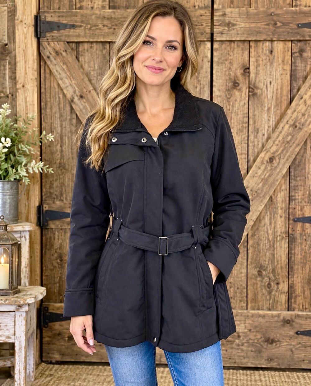 ZeroXposur Women’s Black Belted Mid-Length Jacket Full Zip Snap Size L